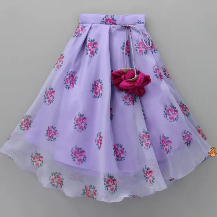 Hot Stylish Beads Work Top With Floral Printed Lehenga And Sling Bag Ethnic Wear | Lehengas & Ghagras