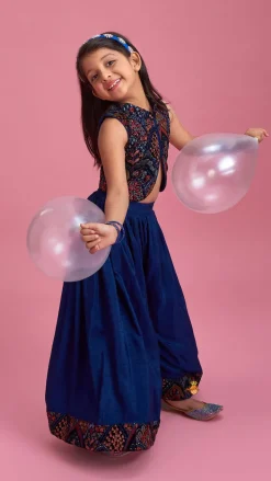New Stylish Cut Out Thread Embroidered Velvet Blue Top And Flared Palazzo Ethnic Wear | Palazzos & Shararas