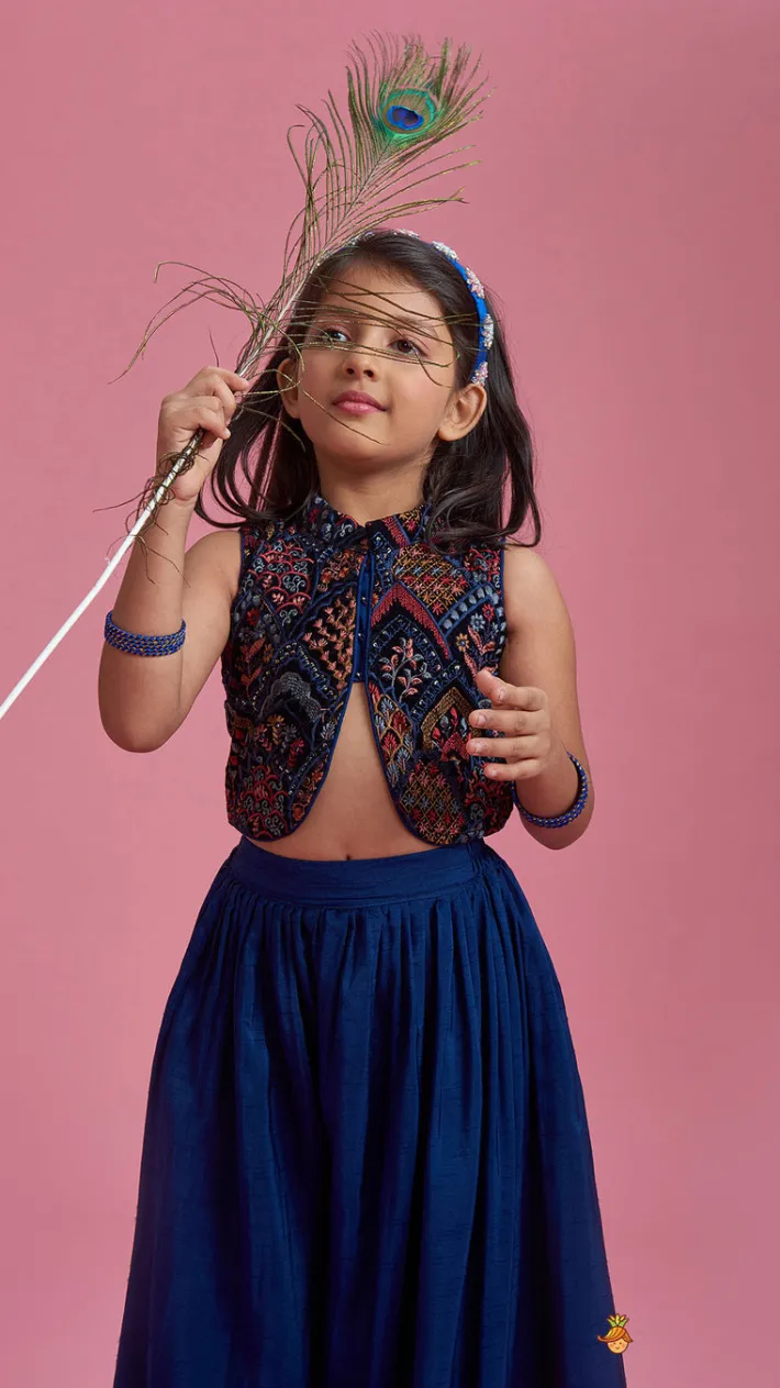 New Stylish Cut Out Thread Embroidered Velvet Blue Top And Flared Palazzo Ethnic Wear | Palazzos & Shararas