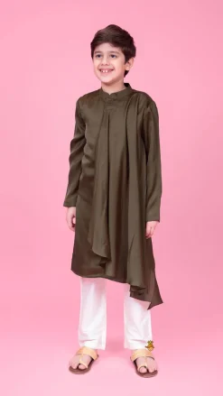 Outlet Stylish Drape Green Kurta And Pyjama BOY Indian Ethnic Wear | Ethnic Sets