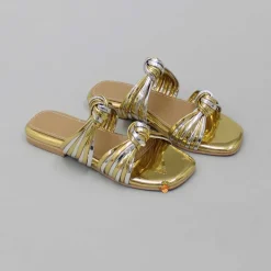 Outlet Stylish Dual Tone Knotted Flats Shoes