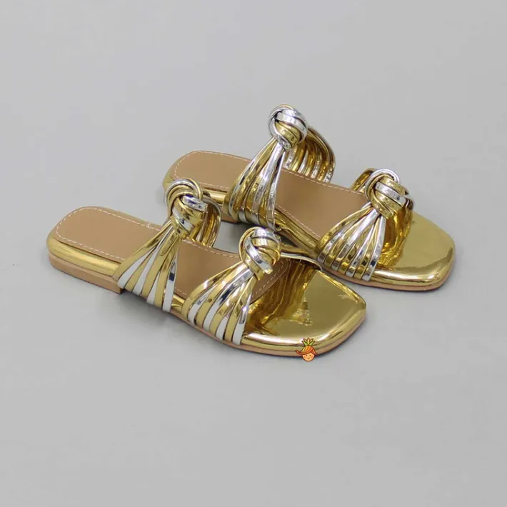 Outlet Stylish Dual Tone Knotted Flats Shoes