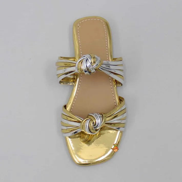 Outlet Stylish Dual Tone Knotted Flats Shoes