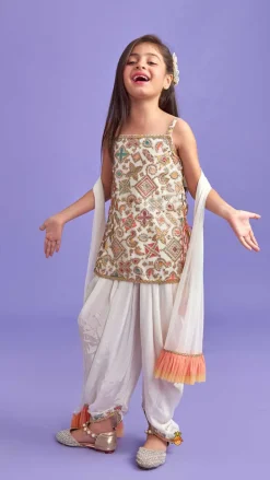 Sale Stylish Embroidered Top With Dhoti And Net Dupatta Ethnic Wear | Dhotis & Patialas