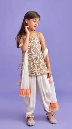 Sale Stylish Embroidered Top With Dhoti And Net Dupatta Ethnic Wear | Dhotis & Patialas