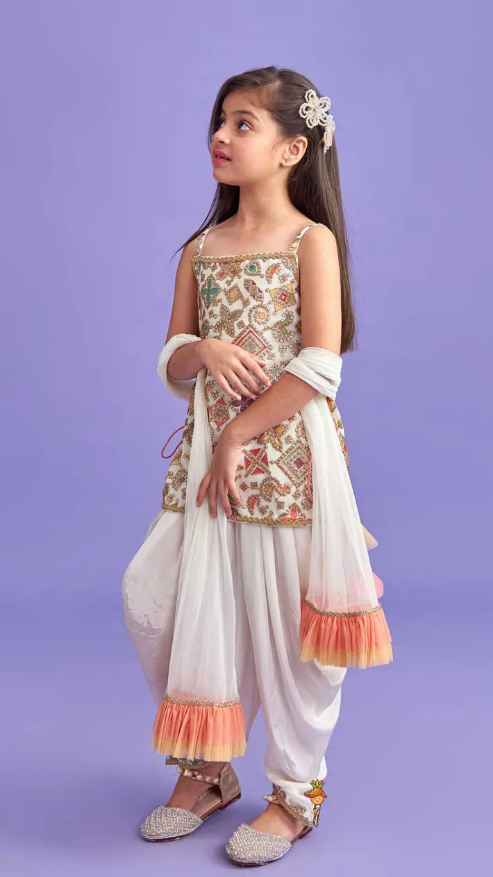 Sale Stylish Embroidered Top With Dhoti And Net Dupatta Ethnic Wear | Dhotis & Patialas