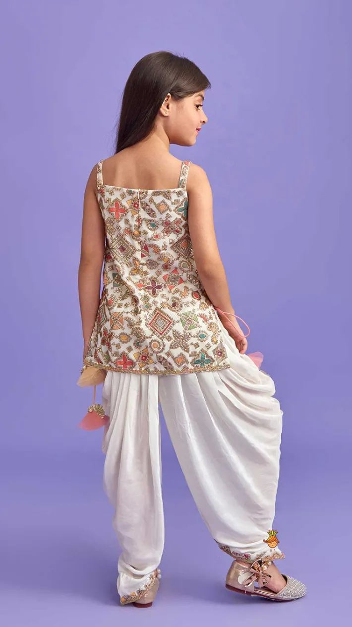 Sale Stylish Embroidered Top With Dhoti And Net Dupatta Ethnic Wear | Dhotis & Patialas
