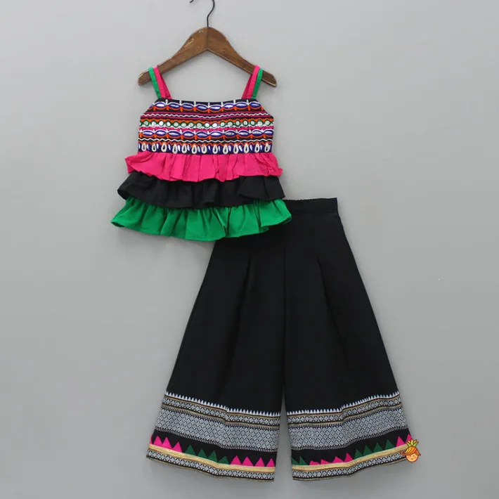Hot Stylish Frilly Abhla Work Top With Palazzo Ethnic Wear | Palazzos & Shararas