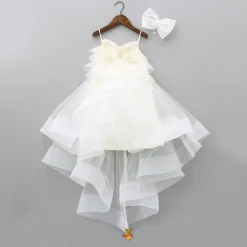 New Stylish Off White Trail Dress With Bowie Pearl String Hair Clip Dresses & Sets | Dresses