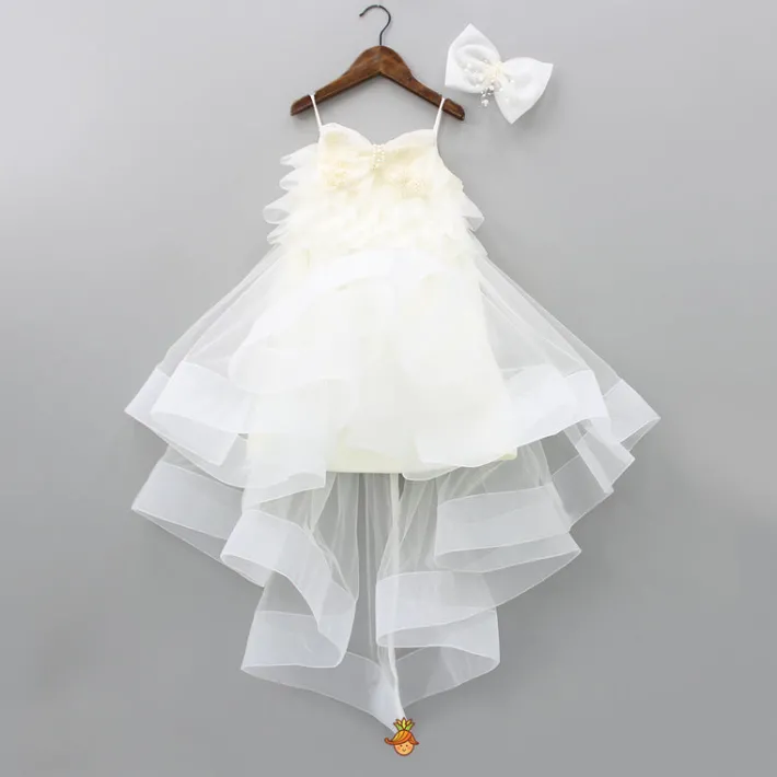New Stylish Off White Trail Dress With Bowie Pearl String Hair Clip Dresses & Sets | Dresses