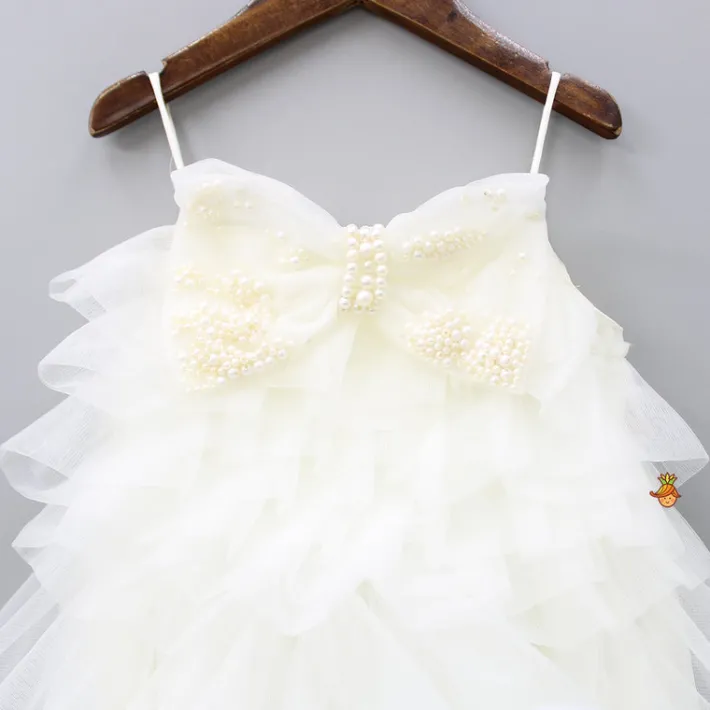 New Stylish Off White Trail Dress With Bowie Pearl String Hair Clip Dresses & Sets | Dresses
