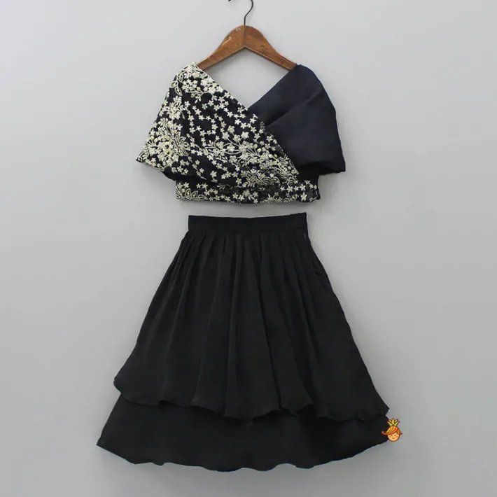 Best Stylish Overlap Black Top And Layered Lehenga Ethnic Wear | Lehengas & Ghagras