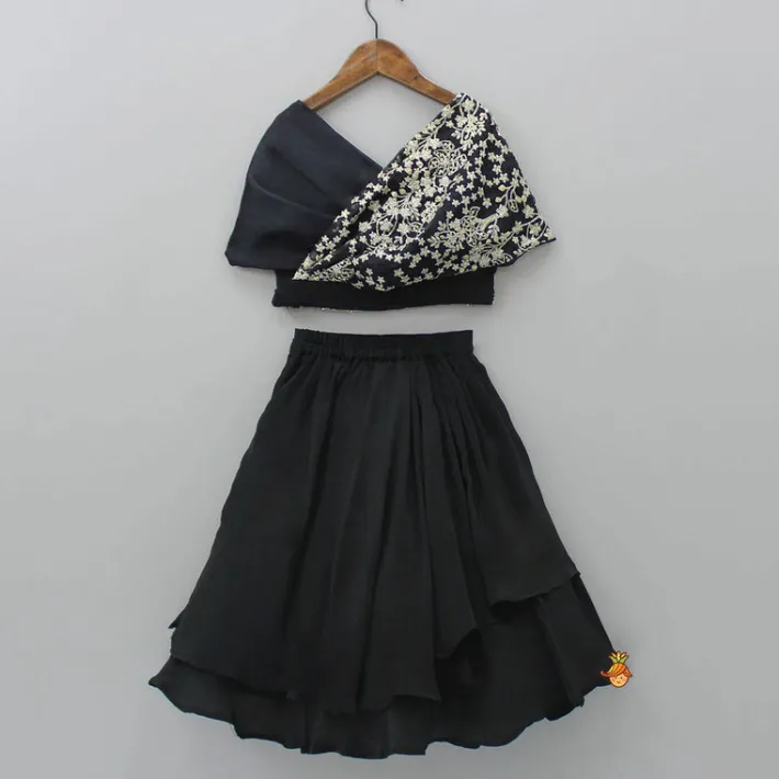 Best Stylish Overlap Black Top And Layered Lehenga Ethnic Wear | Lehengas & Ghagras