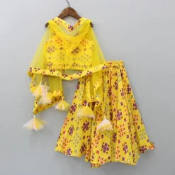 Online Stylish Patola Printed Yellow Cape Top And Asymmetric Palazzo Ethnic Wear | Palazzos & Shararas
