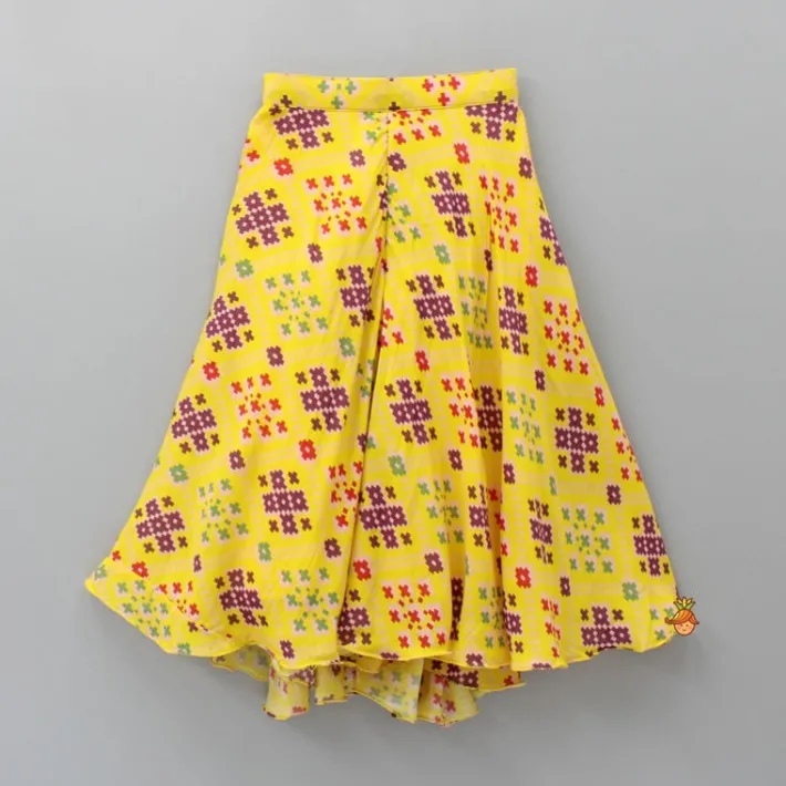 Online Stylish Patola Printed Yellow Cape Top And Asymmetric Palazzo Ethnic Wear | Palazzos & Shararas