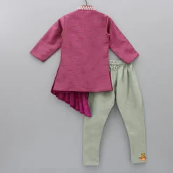 Discount Stylish Pearly Flowers Embellished Pleated Asymmetric Kurta And Churidar BOY Indian Ethnic Wear | Ethnic Sets