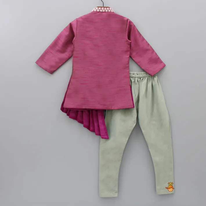 Discount Stylish Pearly Flowers Embellished Pleated Asymmetric Kurta And Churidar BOY Indian Ethnic Wear | Ethnic Sets