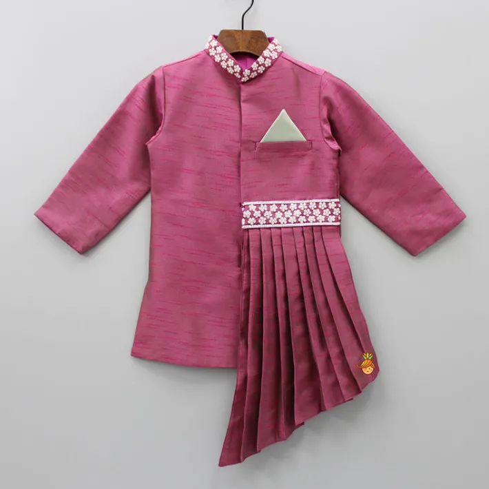 Discount Stylish Pearly Flowers Embellished Pleated Asymmetric Kurta And Churidar BOY Indian Ethnic Wear | Ethnic Sets