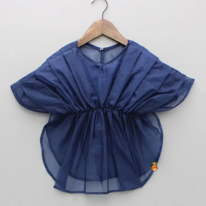 Fashion Stylish Pleated Blue Top And Embroidered Palazzo With Detachable Belt Ethnic Wear | Palazzos & Shararas