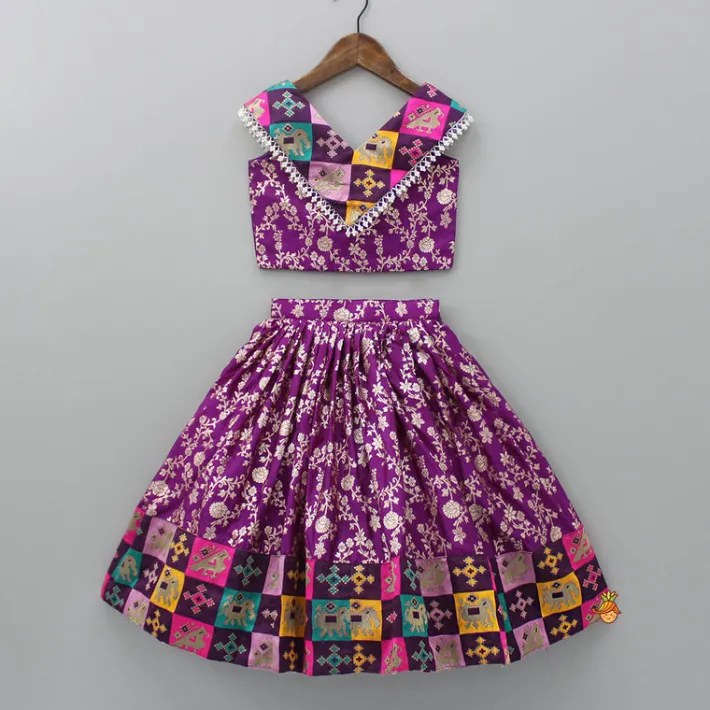 Outlet Stylish Purple Top And Brocade Lehenga Ethnic Wear | Lehengas & Ghagras