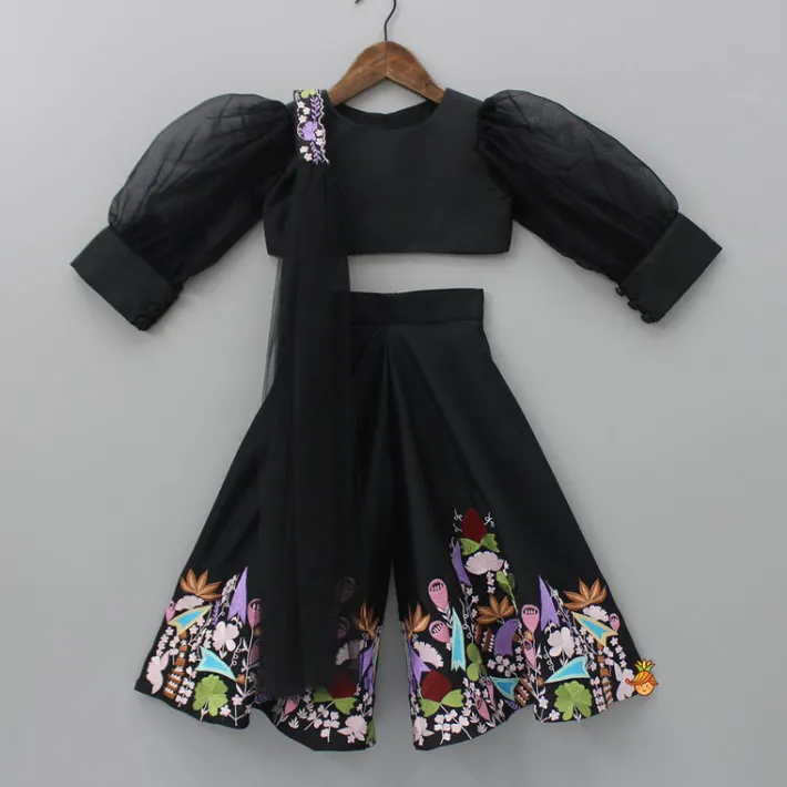 Best Stylish Round Neck Black Top With Palazzo And Dupatta Ethnic Wear | Palazzos & Shararas