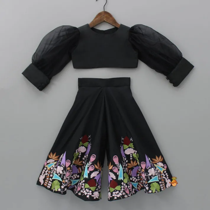 Best Stylish Round Neck Black Top With Palazzo And Dupatta Ethnic Wear | Palazzos & Shararas