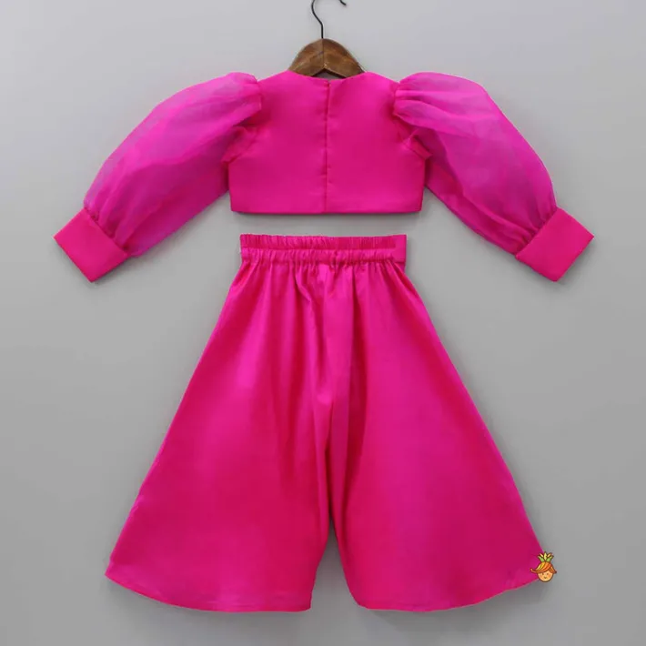 New Stylish Round Neck Pink Top With Palazzo And Dupatta Ethnic Wear | Palazzos & Shararas