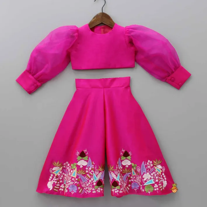 New Stylish Round Neck Pink Top With Palazzo And Dupatta Ethnic Wear | Palazzos & Shararas