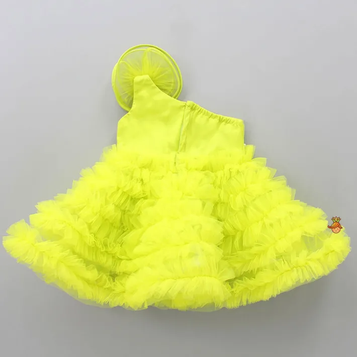 Discount Swirl Frilled One Shoulder Lime Green Dress Dresses & Sets | Dresses
