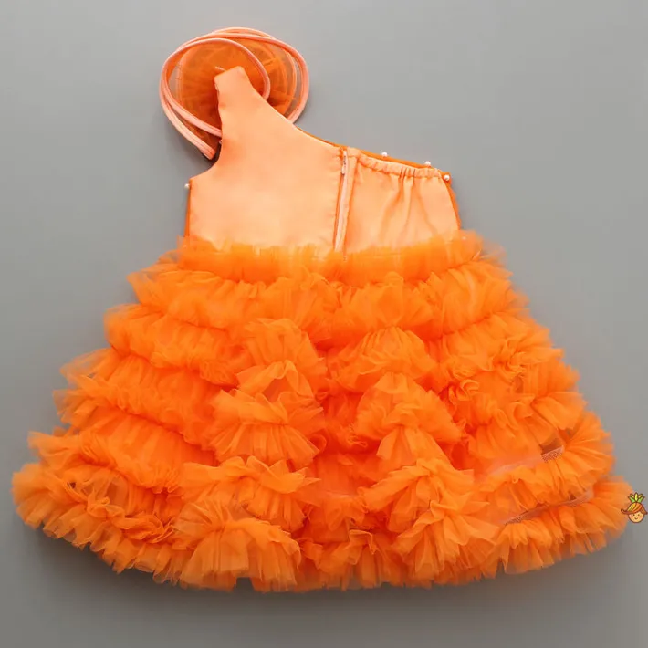 Online Swirl Frilled One Shoulder Orange Dress Dresses & Sets | Dresses