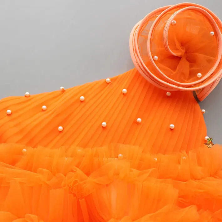 Online Swirl Frilled One Shoulder Orange Dress Dresses & Sets | Dresses