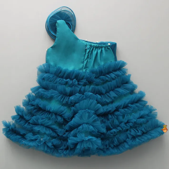 Best Swirl Ruffled Teal Blue One Shoulder Dress Dresses & Sets | Dresses