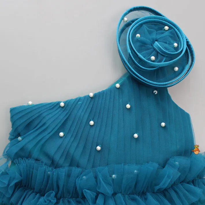 Best Swirl Ruffled Teal Blue One Shoulder Dress Dresses & Sets | Dresses