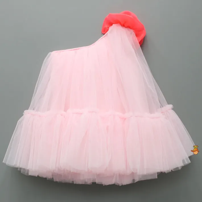 Best Swirled Flower Enhanced Pink One Shoulder Dress With Hair Band Dresses & Sets | Dresses