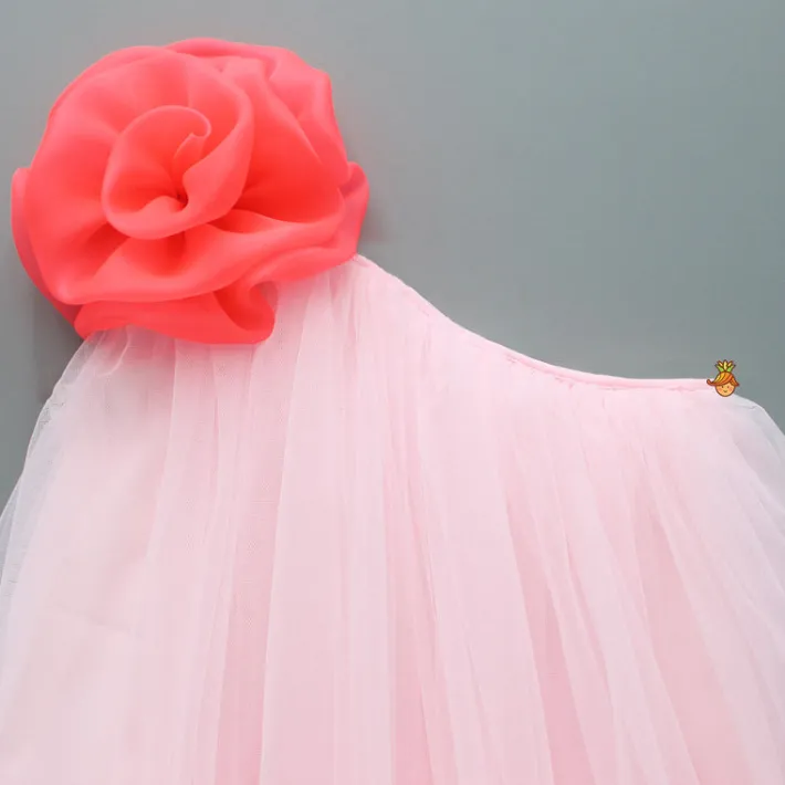 Best Swirled Flower Enhanced Pink One Shoulder Dress With Hair Band Dresses & Sets | Dresses