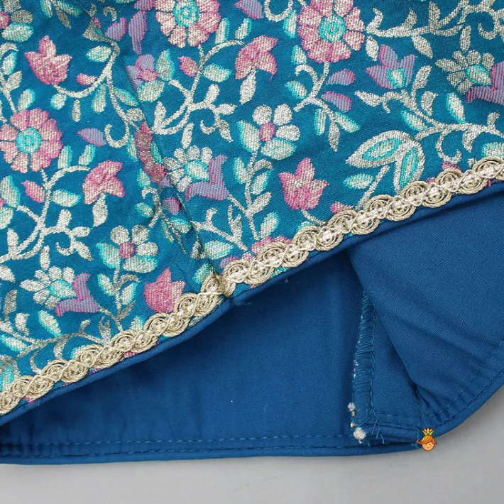 Outlet Teal Floral One-Shoulder Top With Pink Net Skirt And Dupatta Ethnic Wear | Lehengas & Ghagras