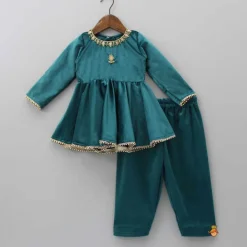 Online Teal Green Pearls Lace Work Velvet Kurti And Salwar Ethnic Wear | Churidars & Salwars