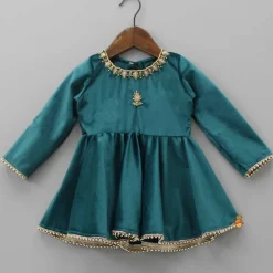 Online Teal Green Pearls Lace Work Velvet Kurti And Salwar Ethnic Wear | Churidars & Salwars