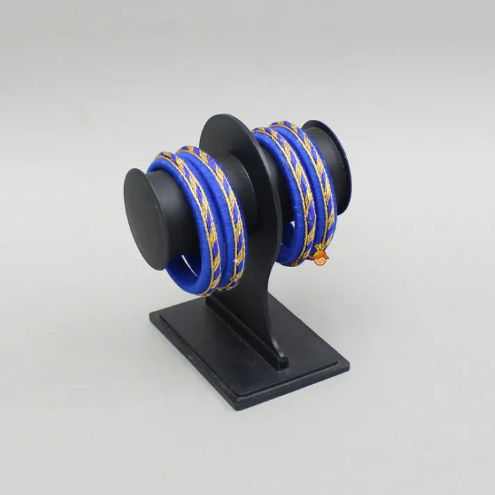 Fashion Thread And Lace Detailed Blue Bangles Set Bangles
