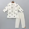Sale Thread Detailed Off White Kurta With Open Jacket And Pyjama BOY Indian Ethnic Wear | Ethnic Sets