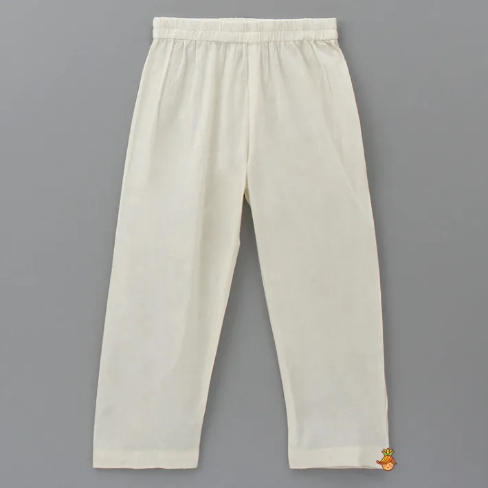 Sale Thread Detailed Off White Kurta With Open Jacket And Pyjama BOY Indian Ethnic Wear | Ethnic Sets