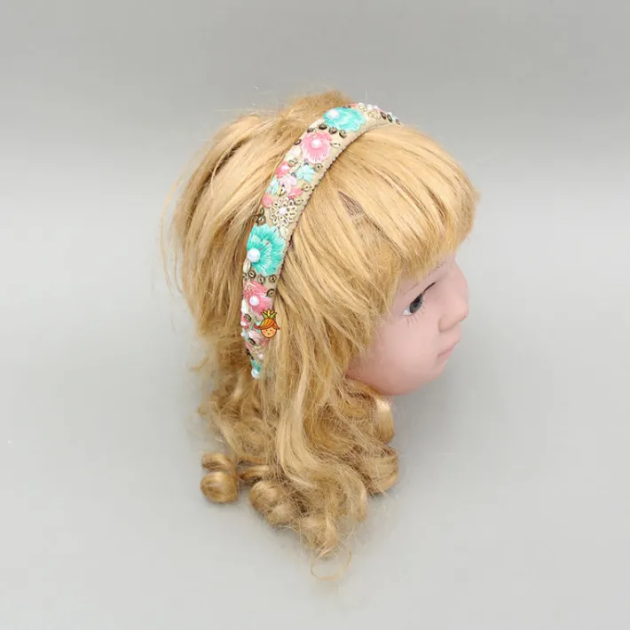 Discount Thread Embroidered And Embellished Beige Hairband Hair Accessories | Hair Bands