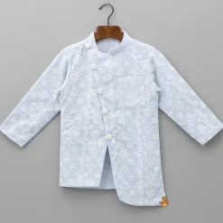 Sale Thread Embroidered Asymmetric Blue Kurta And Dhoti BOY Indian Ethnic Wear | Ethnic Sets