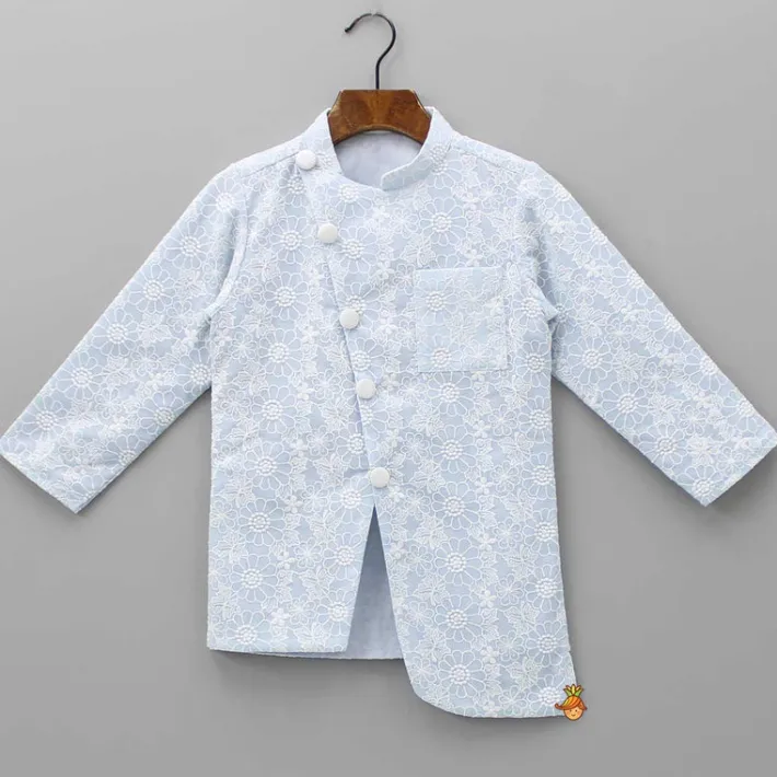 Sale Thread Embroidered Asymmetric Blue Kurta And Dhoti BOY Indian Ethnic Wear | Ethnic Sets