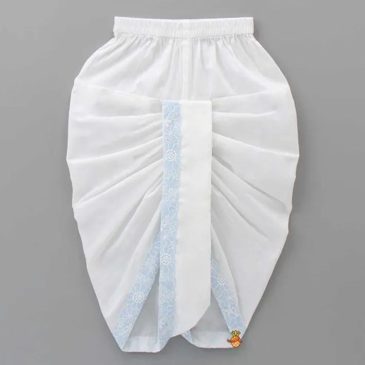 Sale Thread Embroidered Asymmetric Blue Kurta And Dhoti BOY Indian Ethnic Wear | Ethnic Sets