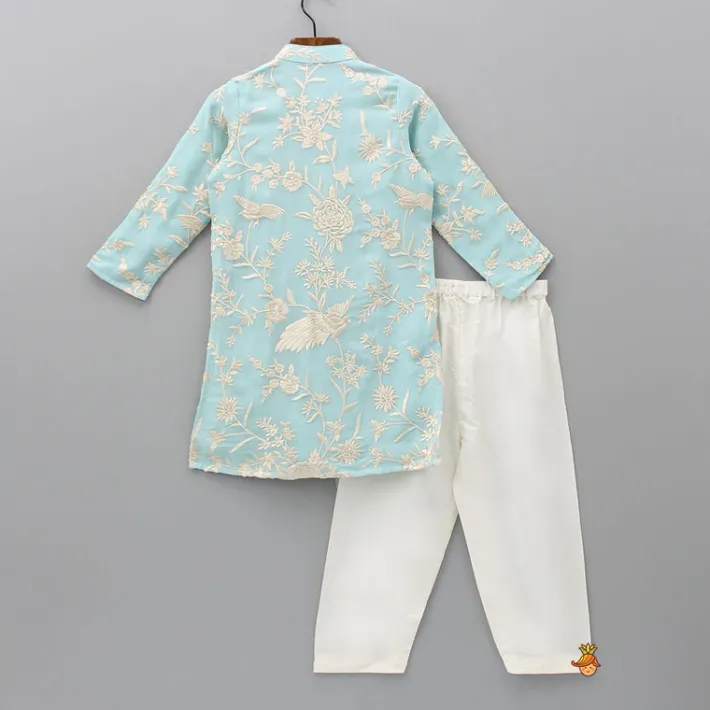 Fashion Thread Embroidered Blue Kurta And Pyjama BOY Indian Ethnic Wear | Ethnic Sets
