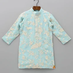 Fashion Thread Embroidered Blue Kurta And Pyjama BOY Indian Ethnic Wear | Ethnic Sets
