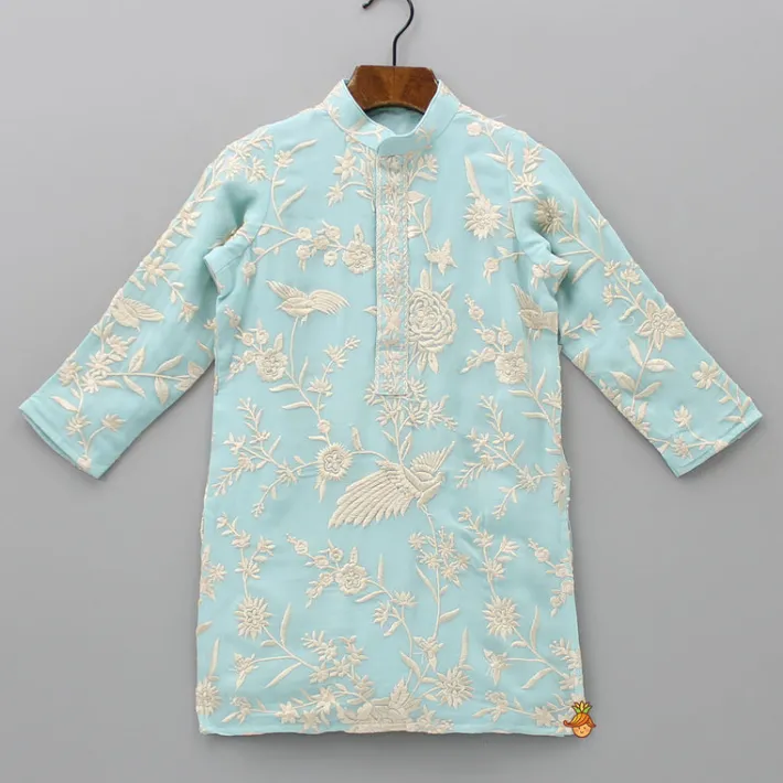 Fashion Thread Embroidered Blue Kurta And Pyjama BOY Indian Ethnic Wear | Ethnic Sets