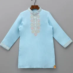 Sale Thread Embroidered Blue Kurta And Pyjama BOY Indian Ethnic Wear | Ethnic Sets