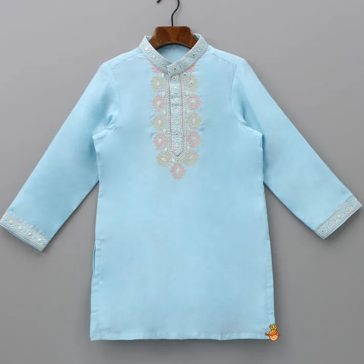 Sale Thread Embroidered Blue Kurta And Pyjama BOY Indian Ethnic Wear | Ethnic Sets